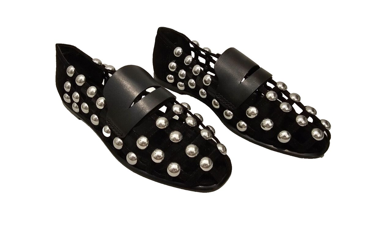 ALEXANDER WANG Black Silver Studded Suede Loafers - New In Box