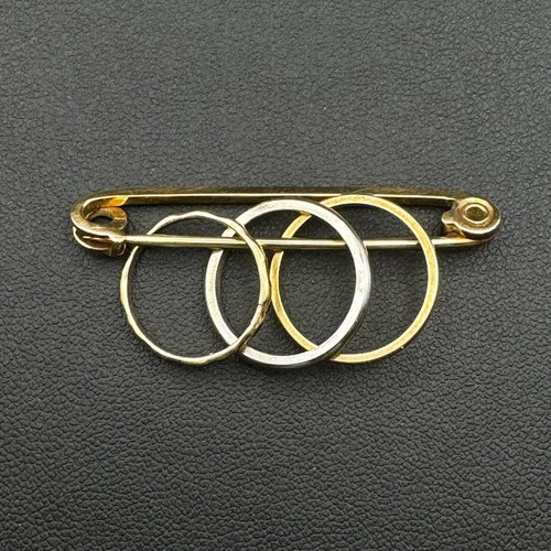 Vintage 14k Gelbgold Sicherheitsnadel Brosche mit drei goldenen Ringen