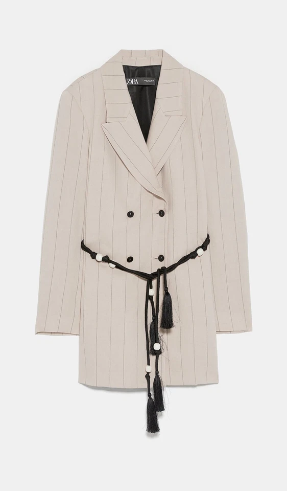 Zara Camel Striped Cord Belted Double Breasted Blazer M UK12 ( Set Available) - Image 4 of 4