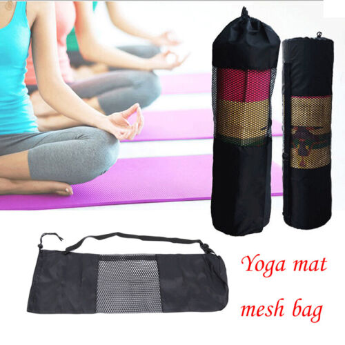 Tapis de yoga sangle sacs de transport en maille noir tapis de yoga sac de rangement - Photo 1/22