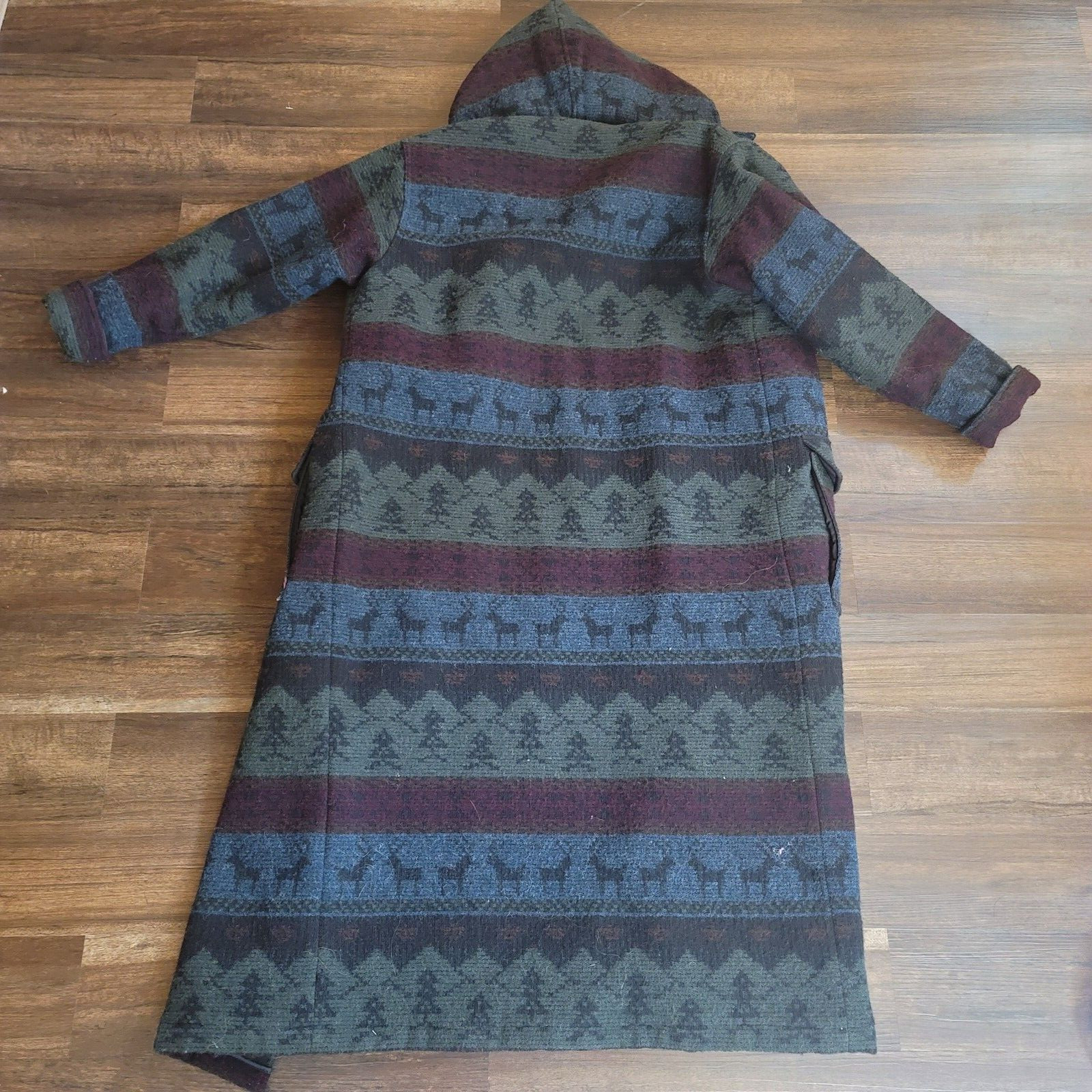 Vintage WOOLRICH Trench Coat Jacket Small USA Made Tree Reindeer Deer Lodge image 4