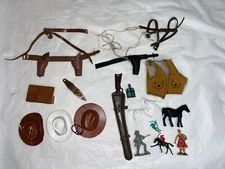 Vtg Mix cowboy toys lot Marx Johnny West   Hong Kong Western holster horse rifle