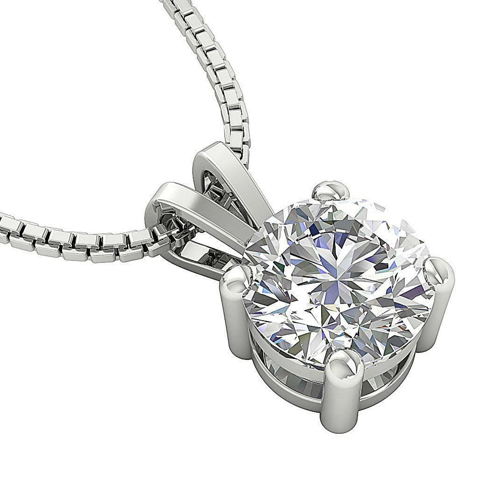 I1 H 1.60 Carat Round Natural Solitaire Diamond Pendant Prong Set 14K White Gold - Image 4 of 4