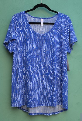T-shirt LuLaRoe Classic-T XL - Fond Bleu Avec Confettis Blancs, Neuf Avec étiquettes