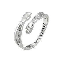 Give Me A Hug Hand Open Ring Sterling Silver CZ Lover Gift Box Adjustable XJ37