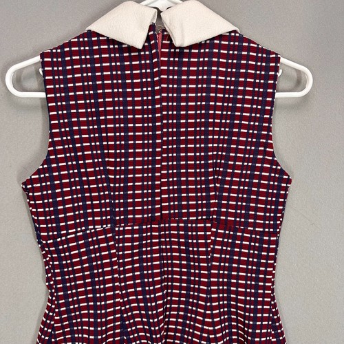 Vintage 60s Mini Dress Womens Small Mod Collar Babydoll Kidcore Striped Maroon - Picture 13 of 18