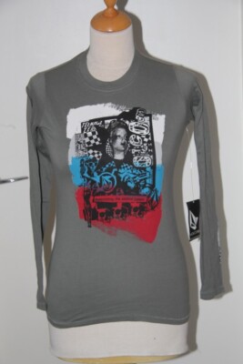 Original VOLCOM Damen Slim T-Shirt khaki empiriert Gr: XS neu