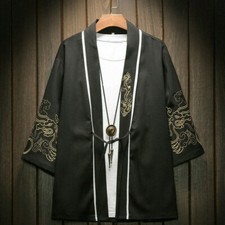 Men Embroidery Kimono Jacket Coat Cardigan Outwear Japanese Retro Chinese