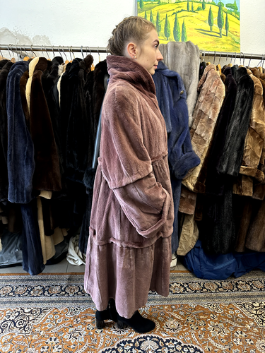 Nerzmantel Nerz Geschoren Pelzmantel Fur Coat visone Pelliccia Lila gr 36-38 - Bild 7 von 12