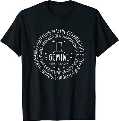 NEW LIMITED Gemini Personality Star Sign Zodiac Astrology T-Shirt - MADE IN USA