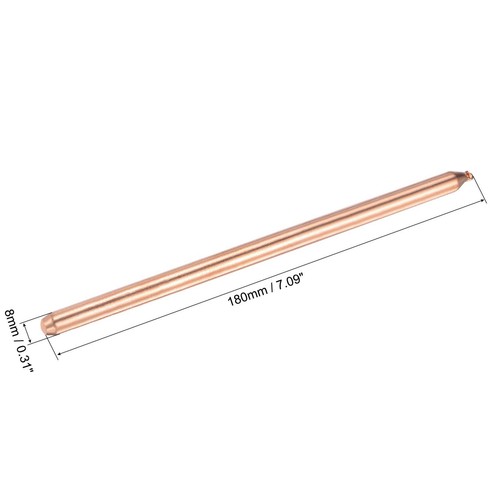 Cobre Redondo Calor Tubería para Refrigeración CPU GPU Calor Disipador 8 x 180mm - Imagen 2 de 5
