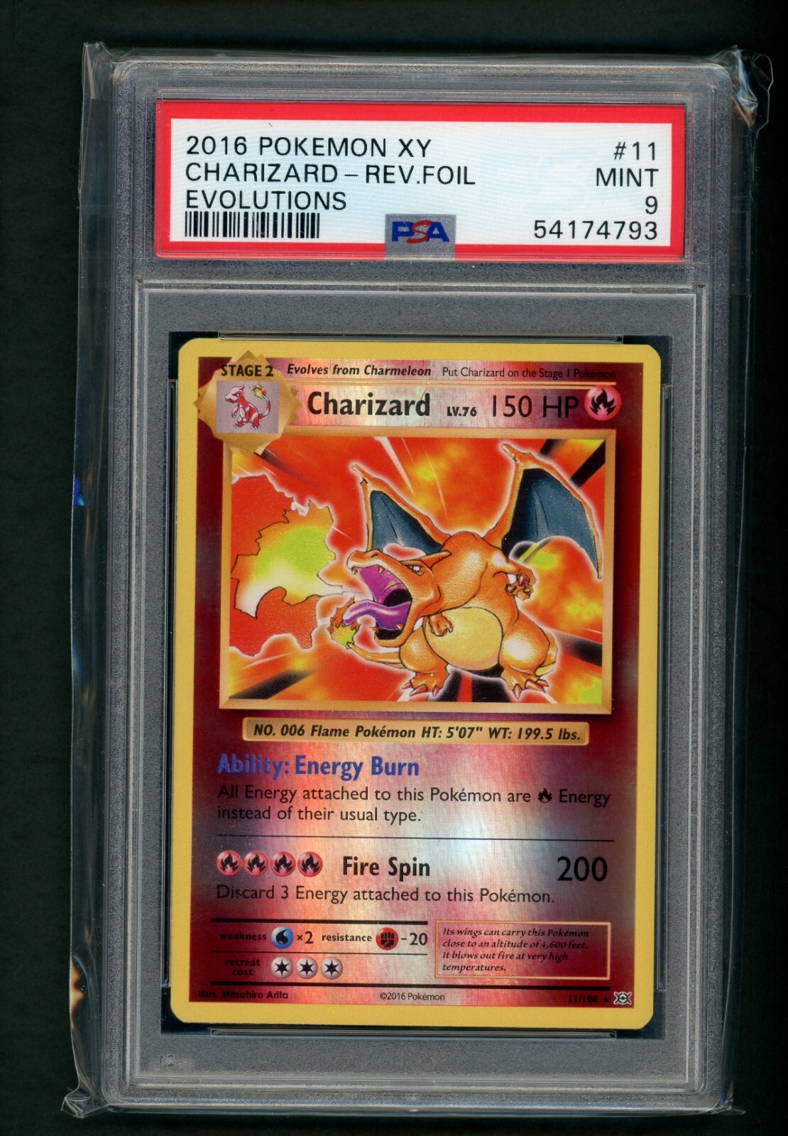 2016 Pokemon XY Evolutions Charizard Reverse Holo Foil 11/108 #11 PSA 9 MINT