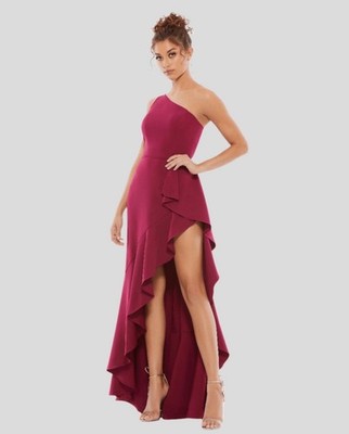 Mac Duggal 49089 One Shoulder High Slit Ruffle Gown Size 2 NWT