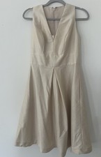 ALFRED SUNG  FIT N FLARE VNECK DRESS WOMENS SIZE 8 R Beige 