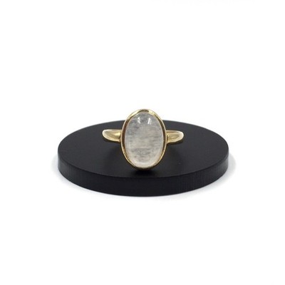 925 Silver Ring Gold Plated Moonstone Exclusive Jewellery Band Ring 18.4mm / 58