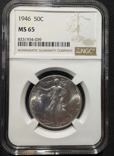 1946-P Walking Liberty Half Dollar NGC MS65 Silver - High Grade Lustrous Coin