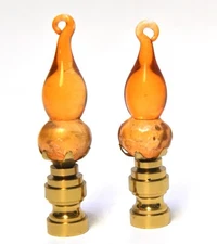 2 MATCHING AMBER GLASS DECORATIVE LAMP FINIAL 1/4 THREAD