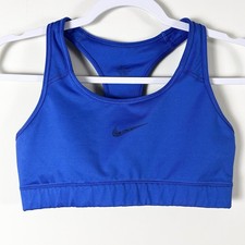Nike Women's Swoosh Sports Bra Non-Padded Dri-Fit Blue Size Medium Gym
