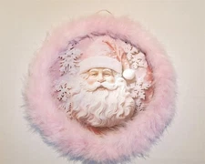 Christmas Pink Santa Wall Hanging Plaque Shabby Chic Victorian New