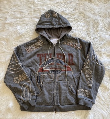 Telfar Cut In Tour Budweiser Full Zip Hoodie Sweatshirt Grey Small
