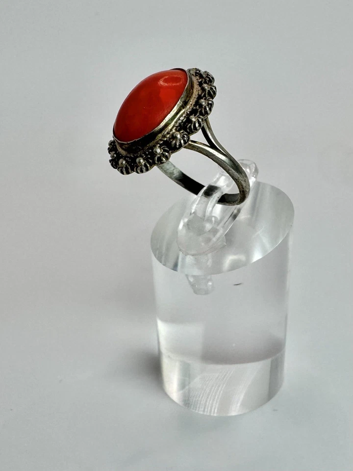 Anello Argento Corallo Rosso 925 Vintage  - Immagine 2 di 4