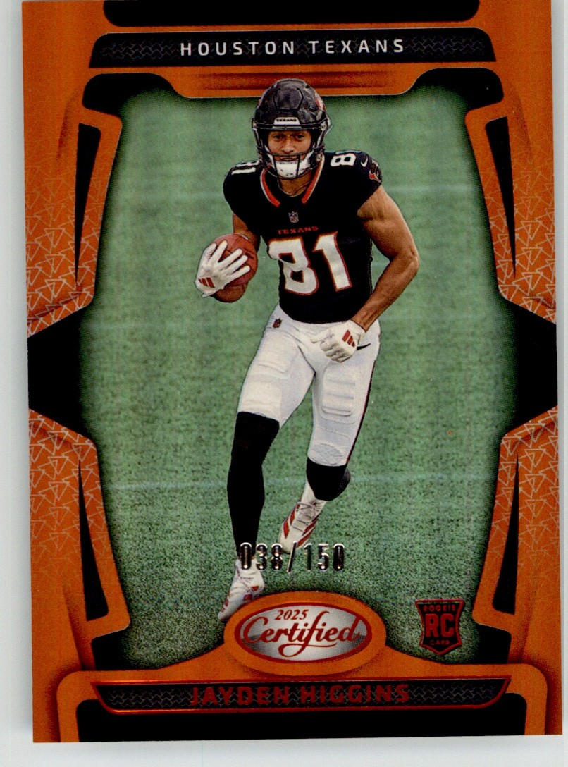 Jayden Higgins 2025 Certified Mirror Orange 130 #/150 Houston Texans Rookie