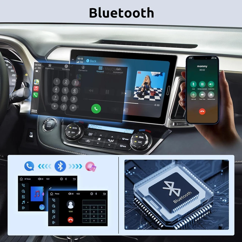 Autoradio 1 Din Con Carplay Android Auto, Regolazione Schermo Tattile Da 10.1 Po - Immagine 3 di 4
