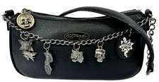 Ed Hardy Black Mini Shoulder Bag Skull Tiger Charm Vegan NWT