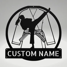 Custom Karate Girl Metal Wall Art Sign Personalized Home Decor Gift Ideas
