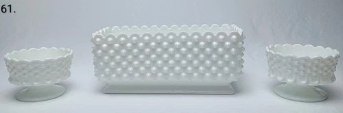 Fenton hobnail milk glass Large planter / table center piece, Low Candle Holders