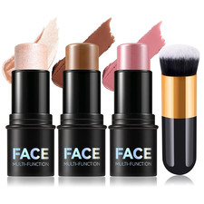 3PCS Cream Contour Stick Kit,Matte Waterproof Blush Highlighter Bronzer Contour