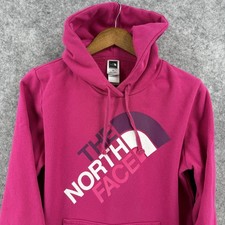 The North Face Hoodie Womens Large Pink Graphic Logo Fleece Pullover Sweatshirt