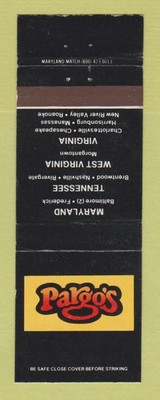 Matchbook Cover - Pargo's Baltimore Frederick MD Nashville TN Chain