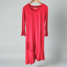 Soft Surroundings Lucia Asymmetric Ruffle Tiered Red Dress Womens S Bell Sleeve