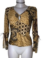 Y2k 90s Womens Brown Patchwork Babydoll Grunge Whimsigoth Coquette Top Sz M