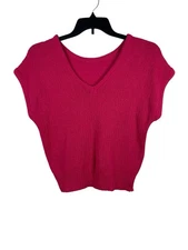 VTG 90s Y2K Nicole Currie Pink Knit Sweater S Silk Linen Angora Blend Flaw