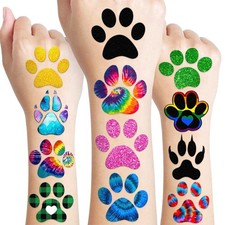 96 PCS Cat Dog Paw Print Pre-Cut Temporary Tattoos for Kids Sticker Tie Dye...