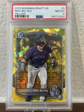 2025 Bowman Draft Sapphire Max Belyeu Chrome Yellow Refractor 1st #/75 PSA 8