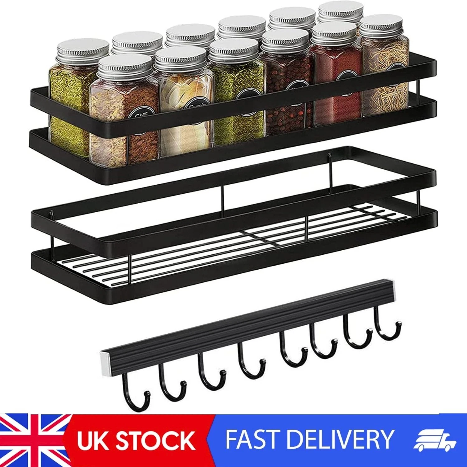 Spice Racks Wall No Drilling Stainless Steel Spice Holder Kitchen Shelf For