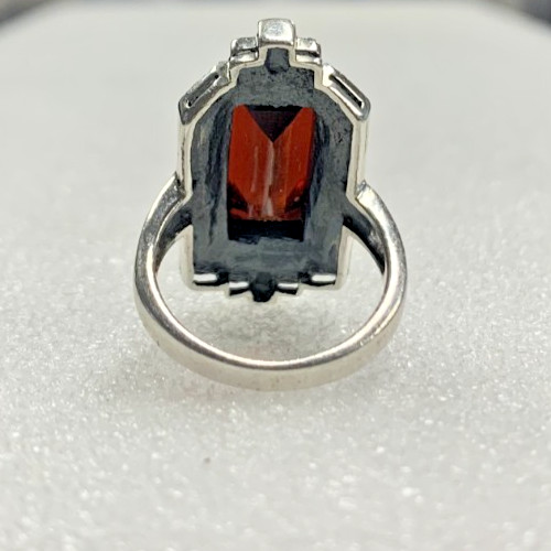 Sterling silver ring w/ rectangular red garnet ge… - image 6