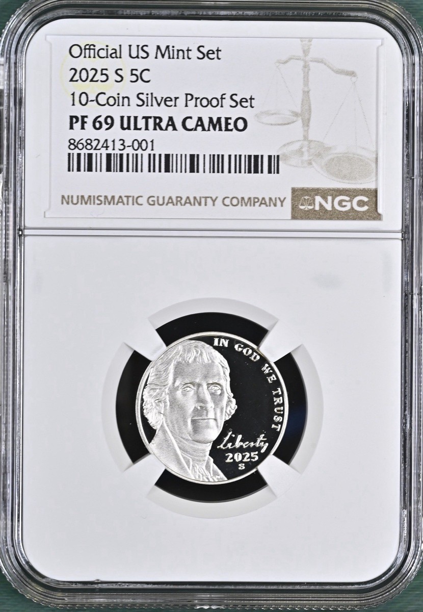 EN版16枚フルコンプセット　Limited 25thシークレットレア　TN23 2025 S Proof Jefferson Nickel 5C From 10 Coin Silver Set NGC PF69