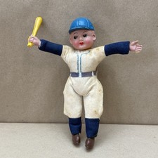 Vintage Celluloid Baseball Player Doll With Antique Chicago Cubs Pin