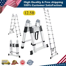 12.5FT Telescoping Ladder Extension Ladder Aluminum Folding Collapsible Ladder