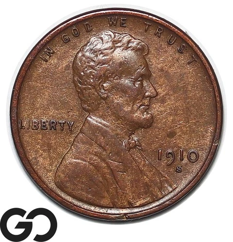 1910-S Lincoln Cent Wheat Penny, Choice AU Better Date