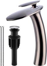 Brushed Nickel Waterfall Faucet with Pop-Up Drain Supply Hose Included