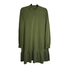 Time and Tru Olive Green Long-Sleeve Button-Front Shirt Dress SZ XLarge