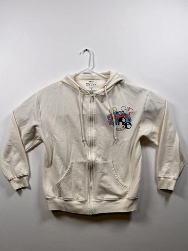 OFF WHITE Felpa Disney donna piccola panna Topolino full zip con cappuccio