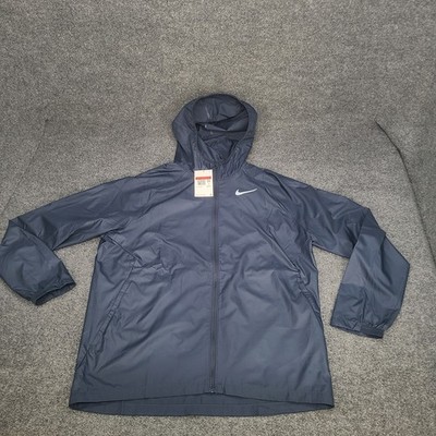 Nike Jacket Men Large Navy Blue Zip Running Jogging Essential Hooded Windbreaker