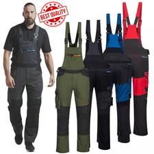 Men's WX3 Bib and Brace Work Dungarees Knee Pad Pockets Overall Workwear Trouser