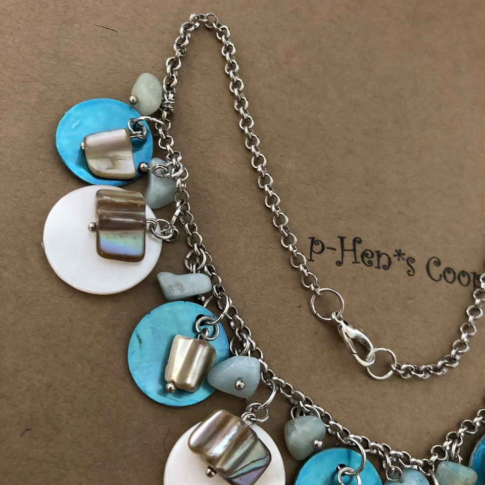 "Collar discos naturales madreperla con carcasa 16"" artesanal hecho a mano EE. UU. 1916" Foto 3 de 4